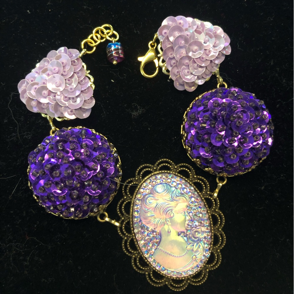 “Purple Passion” 💜💜 Hand crafted bracelet from repurposed vintage earrings.